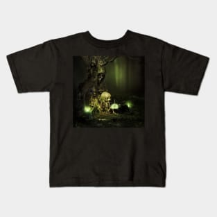 Alone in the creepy night, cute skeleton with crow Kids T-Shirt